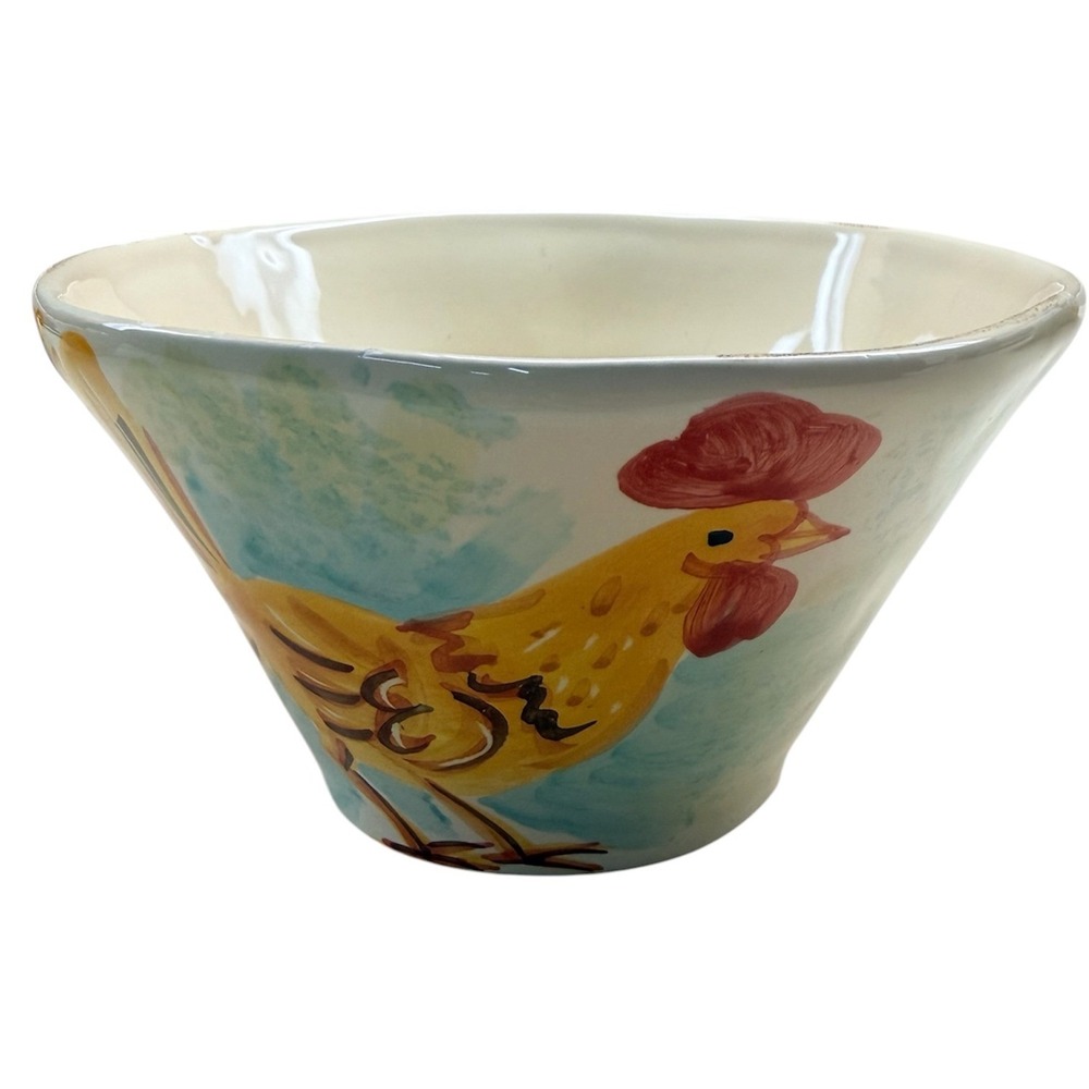 Vintage Vietri Cereal Bowls Blue Rooster Hand Painted Italian Ceramic Set of 4 - Picture 6 of 16